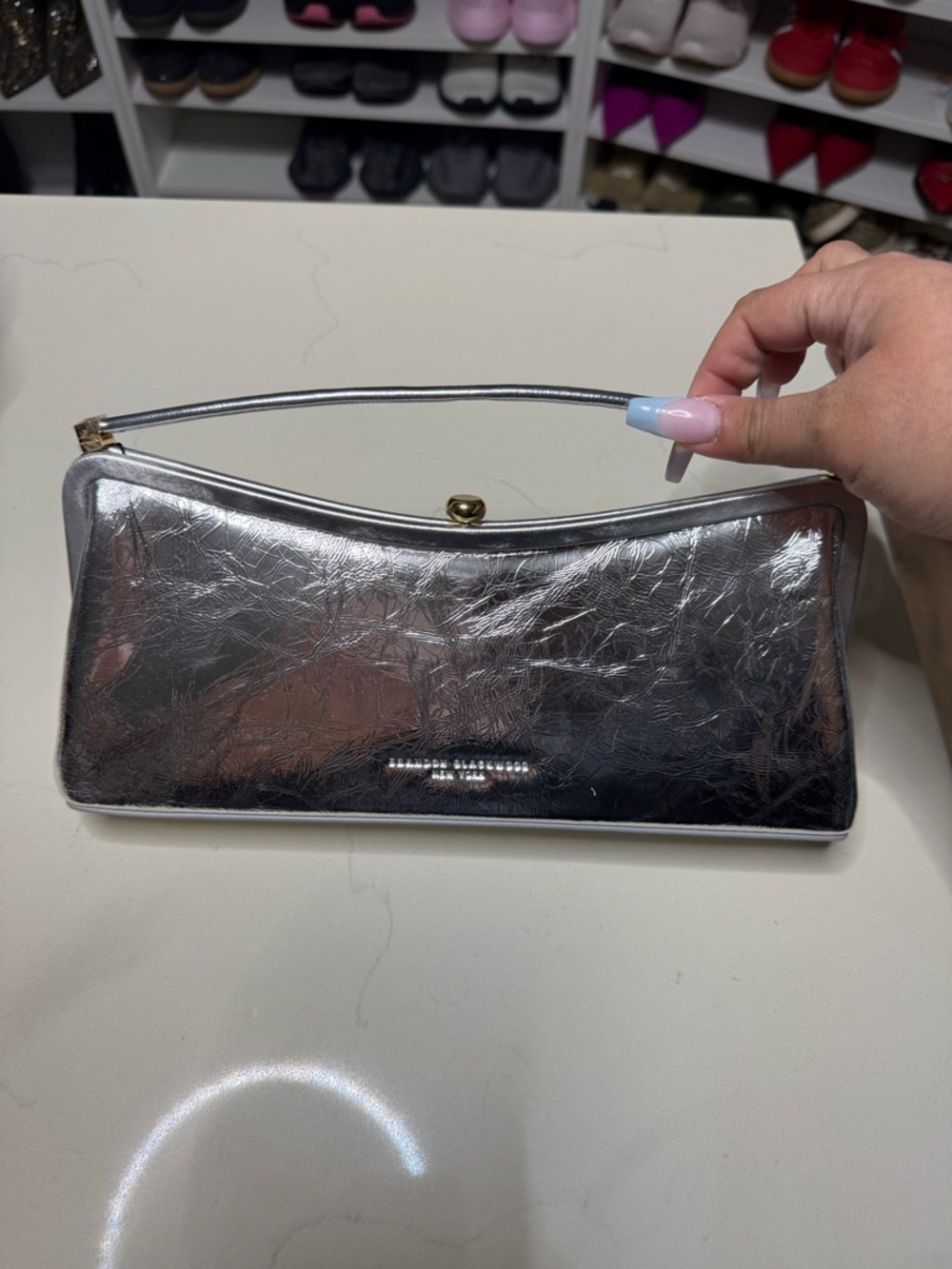 Brandon Blackwood Silver Metallic Slim Clutch